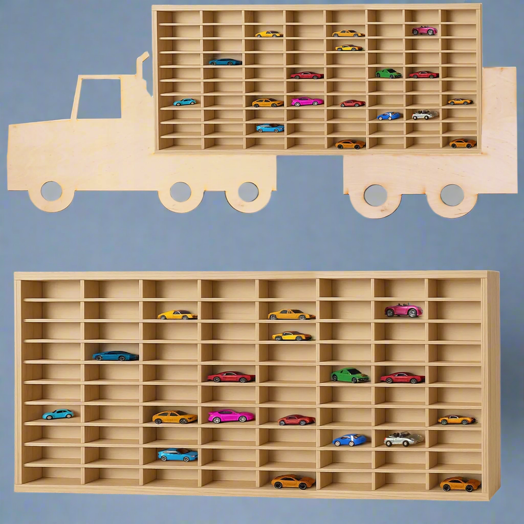 Raft organizator Montessori din lemn , Zola®, model camion, pentru colectionarii de masini, 80 compartimente, 79 x 40 x 4 cm Raft organizator Montessori din lemn , Zola®, model camion, pentru colectionarii de masini, 80 compartimente, 79 x 40 x 4 cm